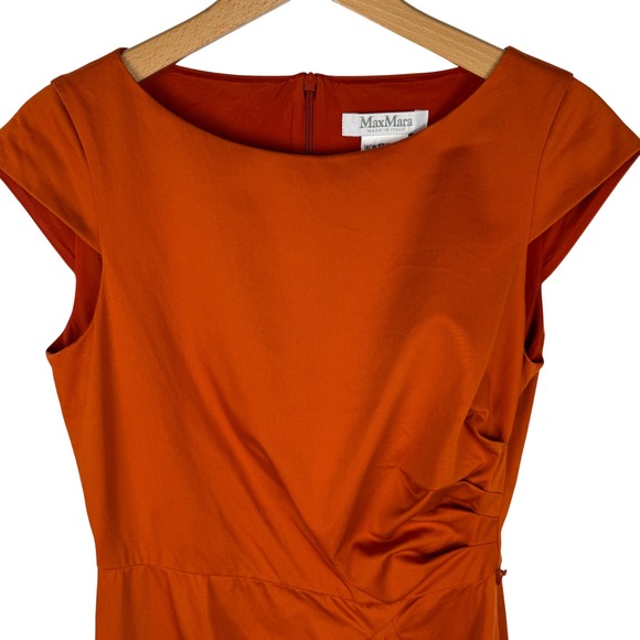 Max Mara Burnt Orange Sheath Dress Womens 8 Gathered Waist Italy Quiet Luxury - Picture 5 of 9